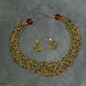 Bib beaded necklace and earrings